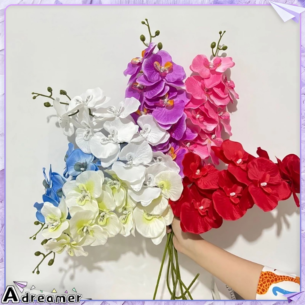 8 Heads Orchid Bunga Okid Kain Satin 3D Latex Butterfly Orchid ...
