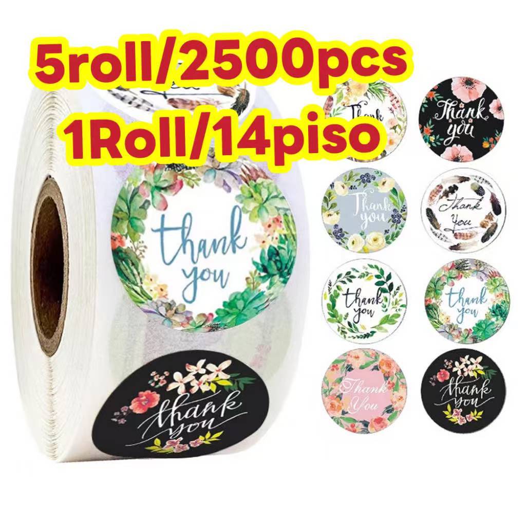 (SHI) Round Thank You Label Sticker 500PCS 1Roll Thank U Packaging ...