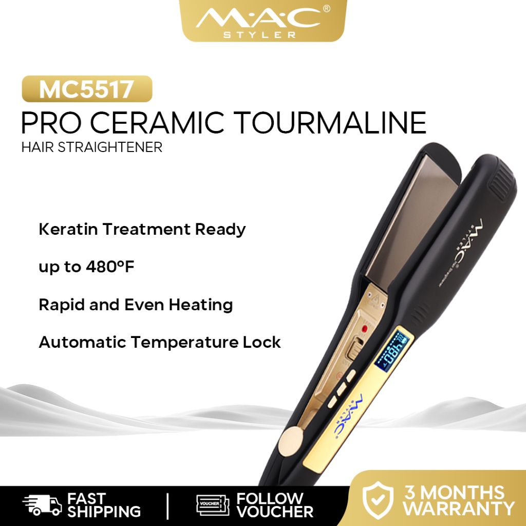 MAC Styler Pro Ceramic Tourmaline Wide Plates Salon Hair Straightener Iron  MC5517