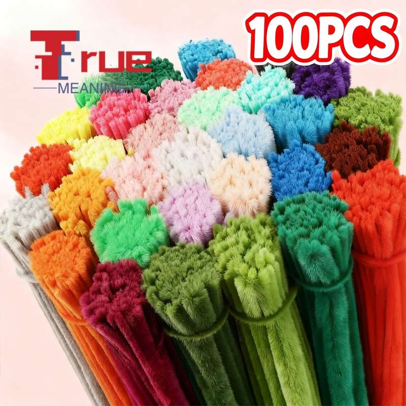 100PCS Colorful Fuzzy Wire Pipe Cleaner Craft flower Chenille Handmade ...