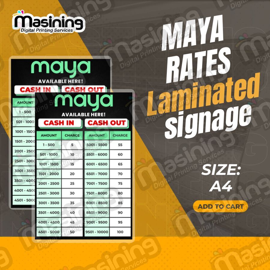 Maya Rates Laminated A4 size | Shopee Philippines