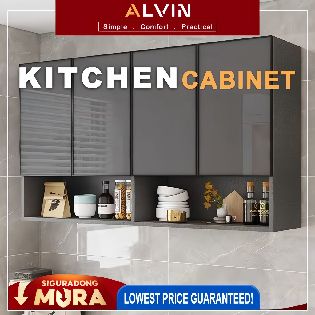 ALVIN Aluminum Kitchen Cabinet Wall Anti Termite GlassDoor Hanging ...