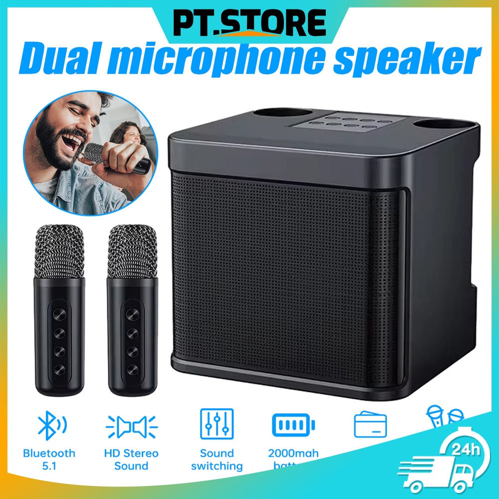 Wireless Bluetooth Karaoke Speaker with Dual Microphones 3D Stereo ...