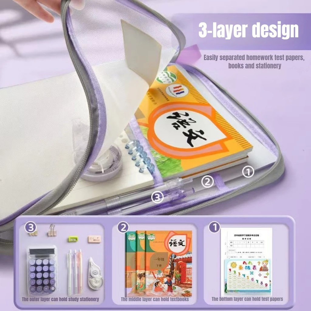 Long File Mesh book Bag Large Capacity File Folder Paper Organizer 3 ...