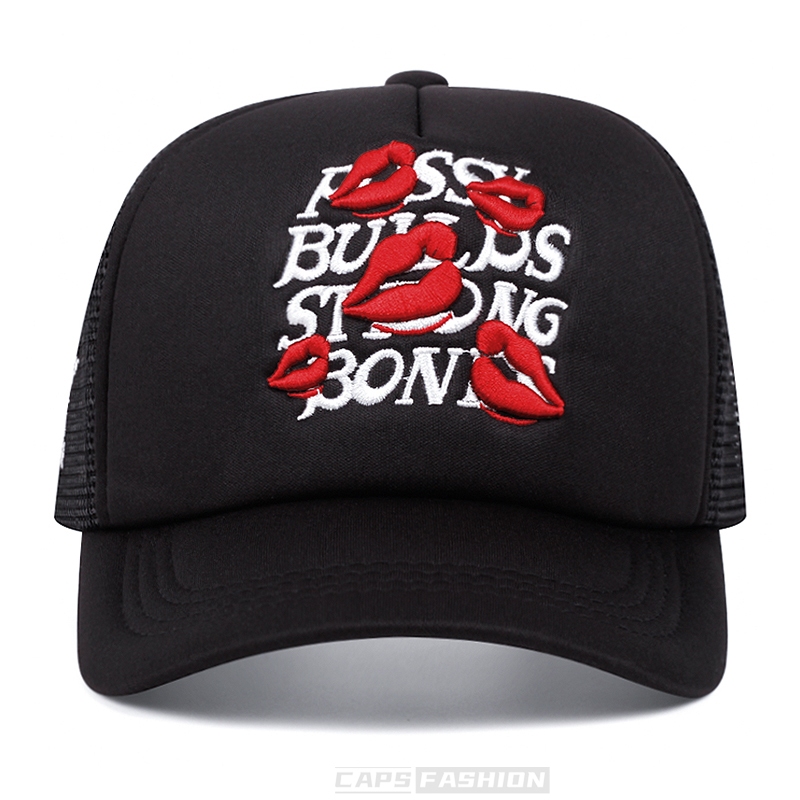 Lip print embroidery baseball cap for men Hiphop trucker cap