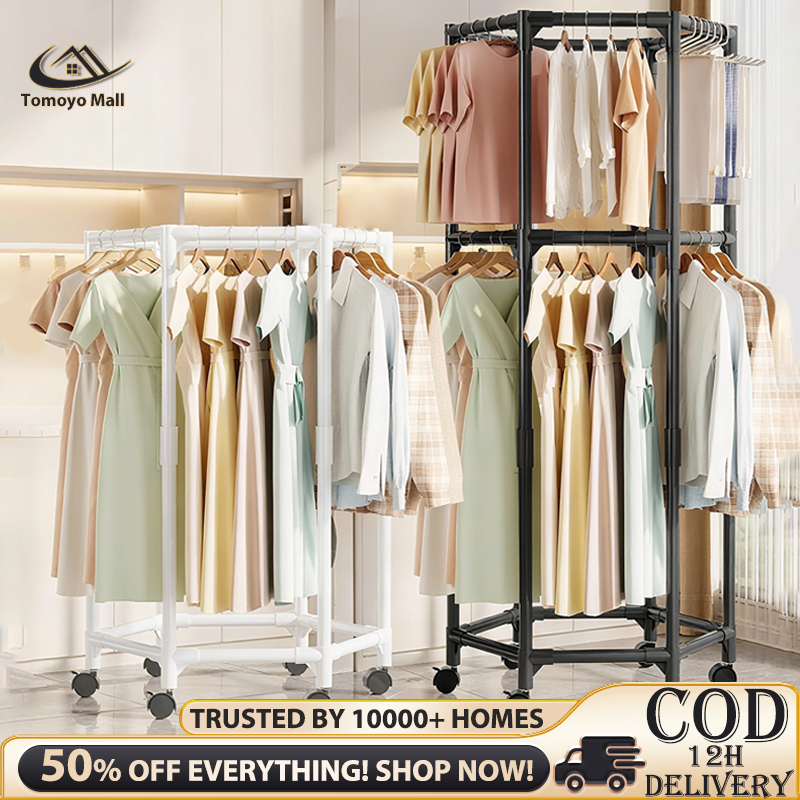 Rotating Clothes Rack Mobile Drying Rack Hexagonal Rotatable Clothing ...