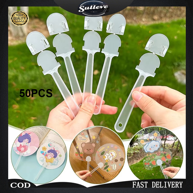 (COD)50pcs DIY MINI Fan Handle Transparent Plastic Advertising Fan ...