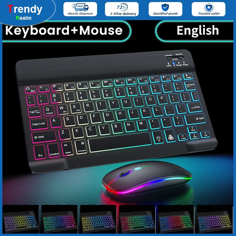 RGB backlit 10 inch wireless Bluetooth keyboard and mouse suitable for ...