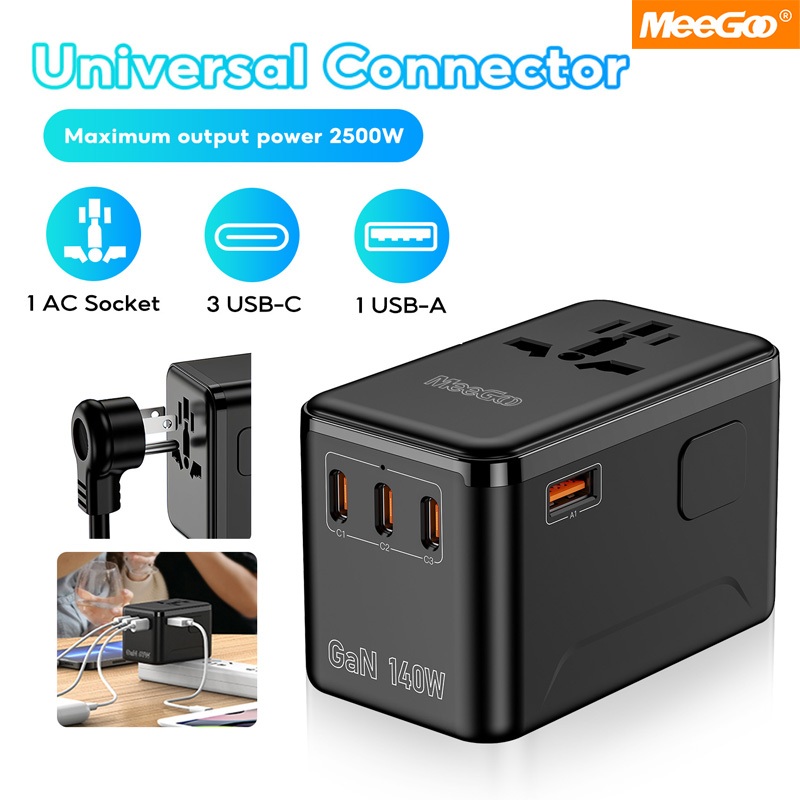 MeeGoo 140W Travel Adapter All-in-one Universal Plug With USB+Type C ...