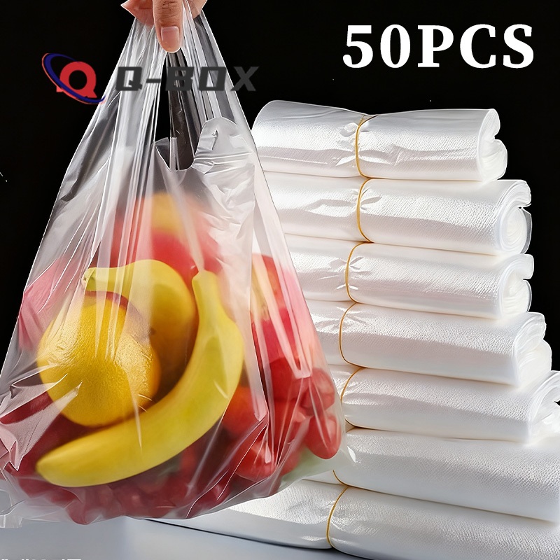 50PCS White Clear Thickened Plastic Bag Plastic Carrier Bag With Large ...