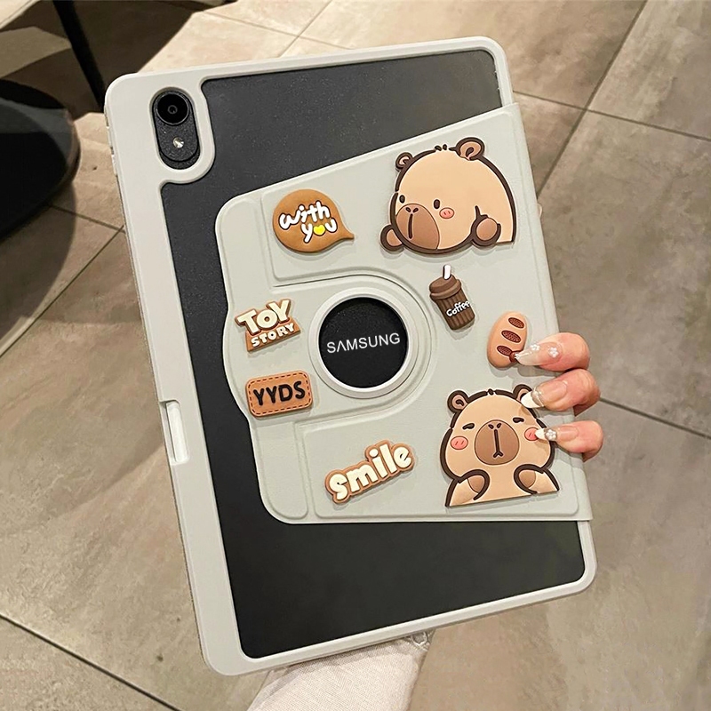 360° Rotatable Capybara Pen Holder Tablet Case Samsung Tab A11 A9 A8 A7 ...