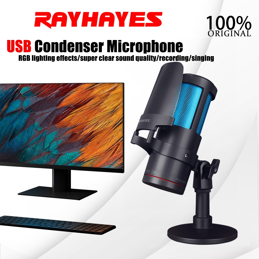 RAYHAYES USB Condenser Microphone RGB Gaming Mic Noise Canceling For ...