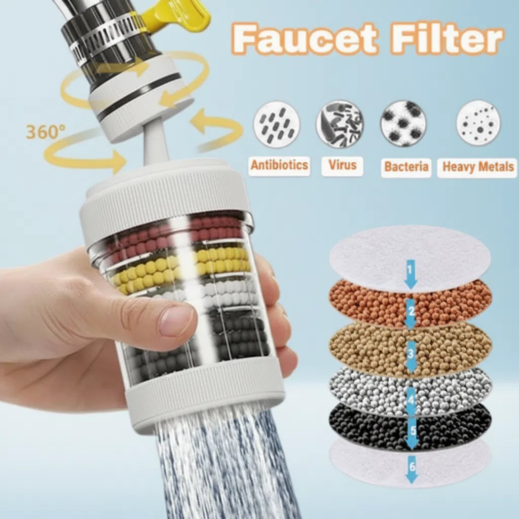 6 Layer Filtration 360 Degree Faucet Filter Splash-proof Shower Tap ...
