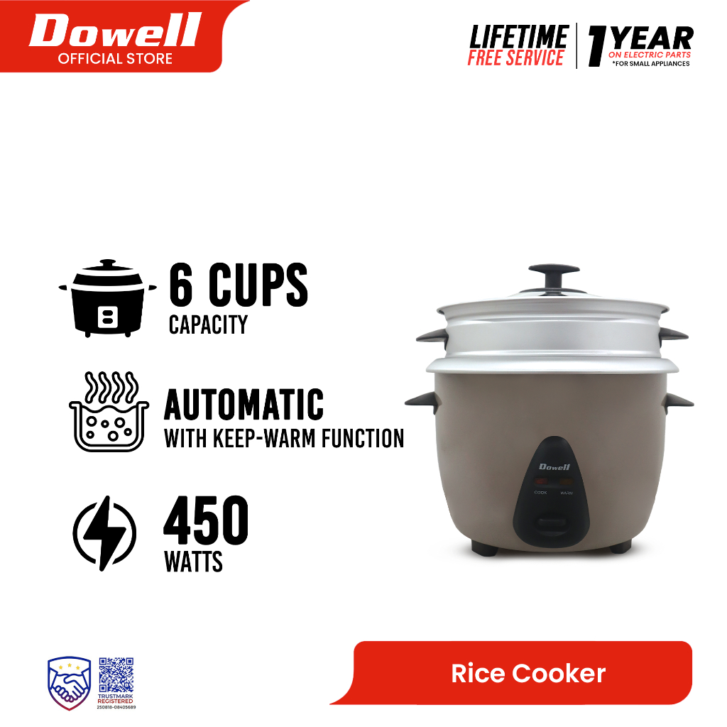 Dowell Rice Cooker with Steamer Gray RCS | Shopee Philippines