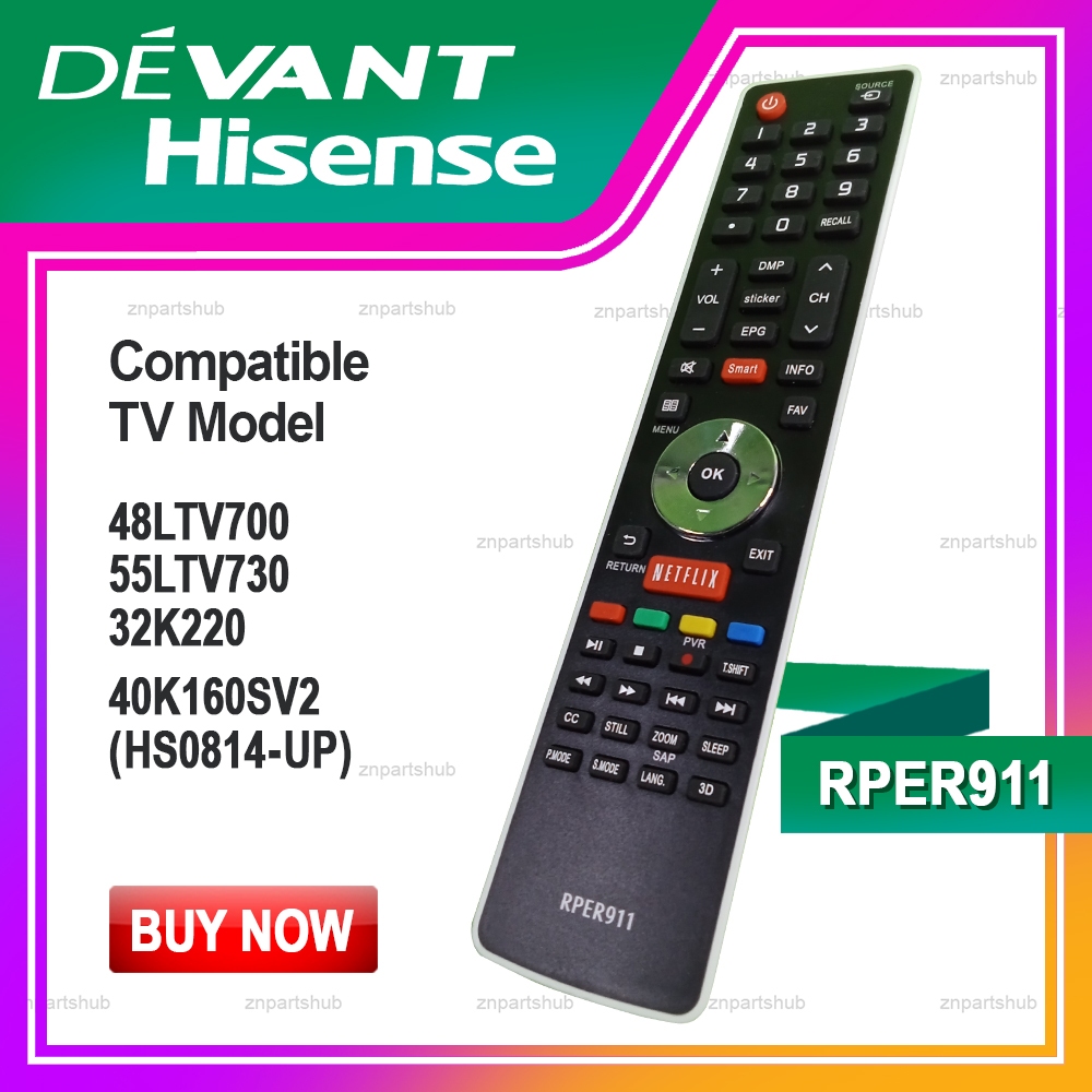 DEVANT HISENSE RPER911 Remote Control Compatible with TV Model 48LTV700 ...
