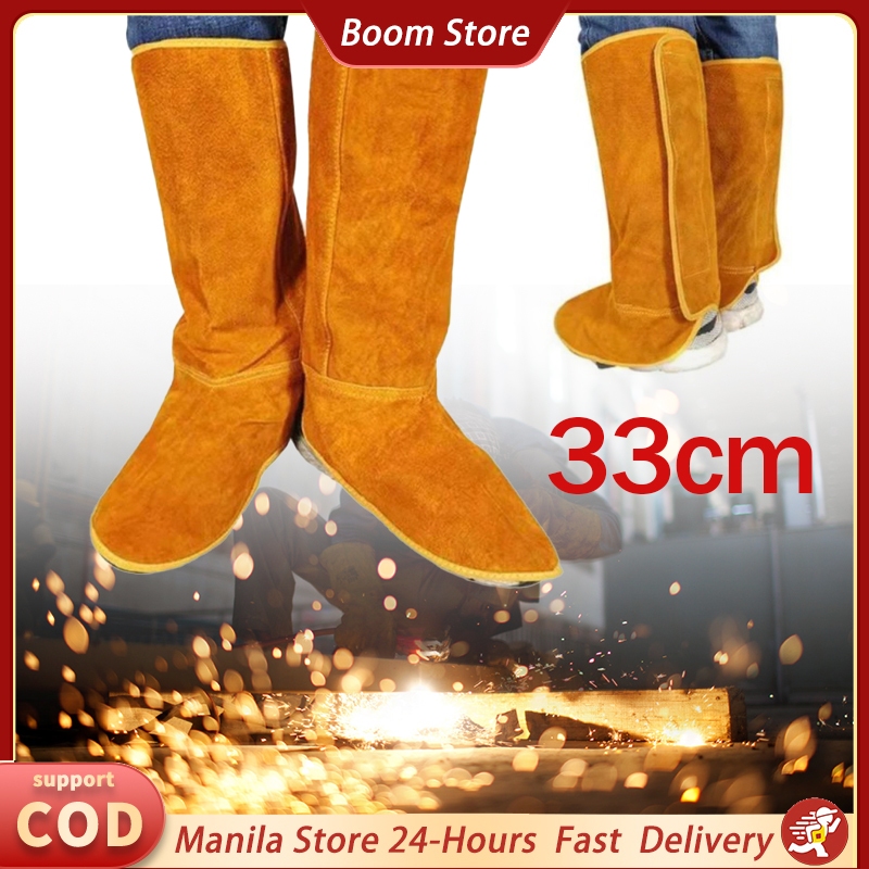 Cowhide Welding Shoes Cover Fire Resistant Leather Welders Feet Cover ...