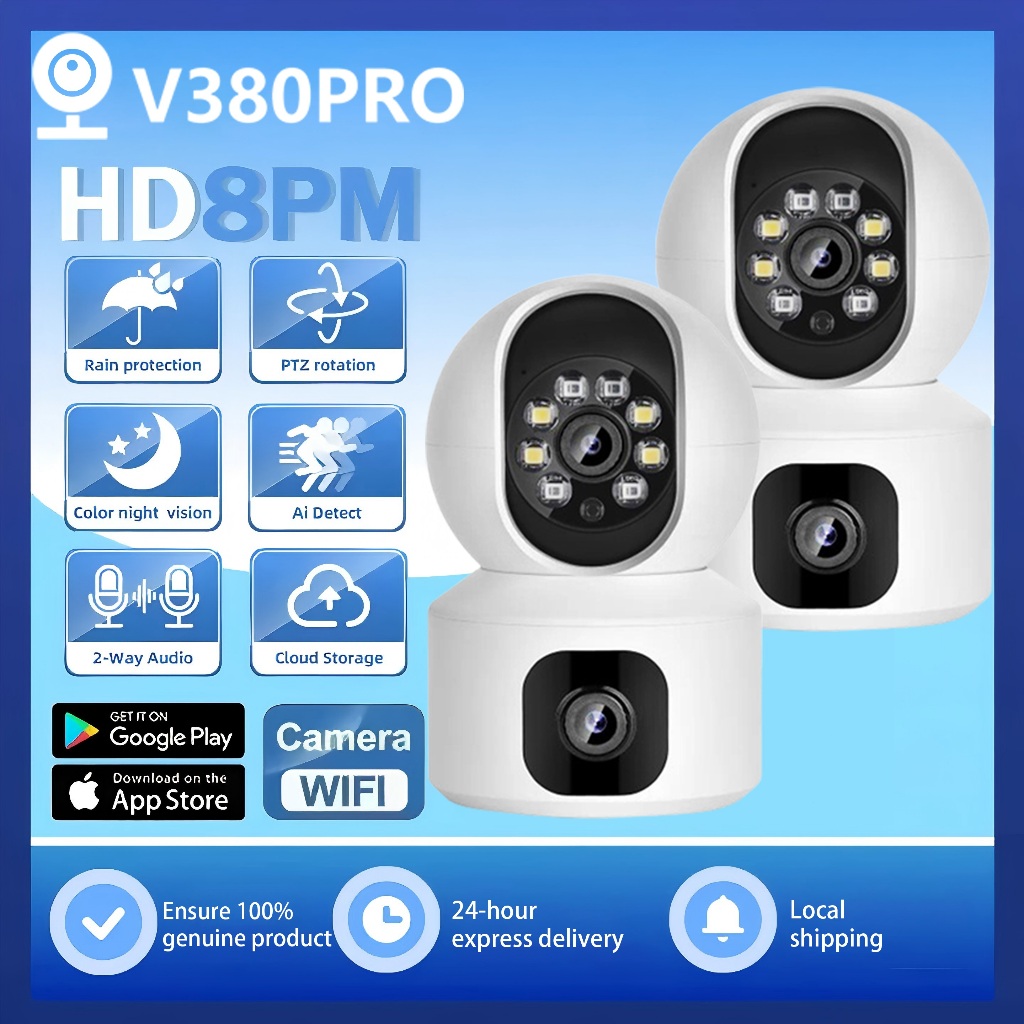 V380 PRO CCTV Camera 4K Dual Lens Waterproof 360 Degree Panoramic WiFi ...