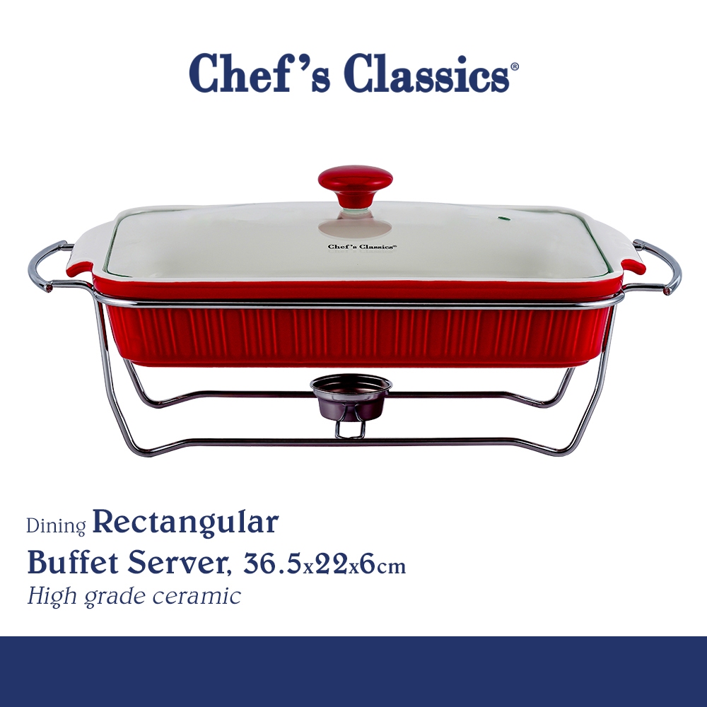 Chef's Classics Dining Ceramic Rectangular Buffet Food Server, Red ...