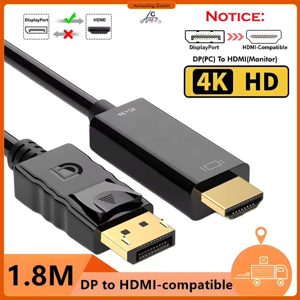 4K*2K DisplayPort To HDMI Adapter 1080P DP To HDMI Converter 1.8m Cable ...