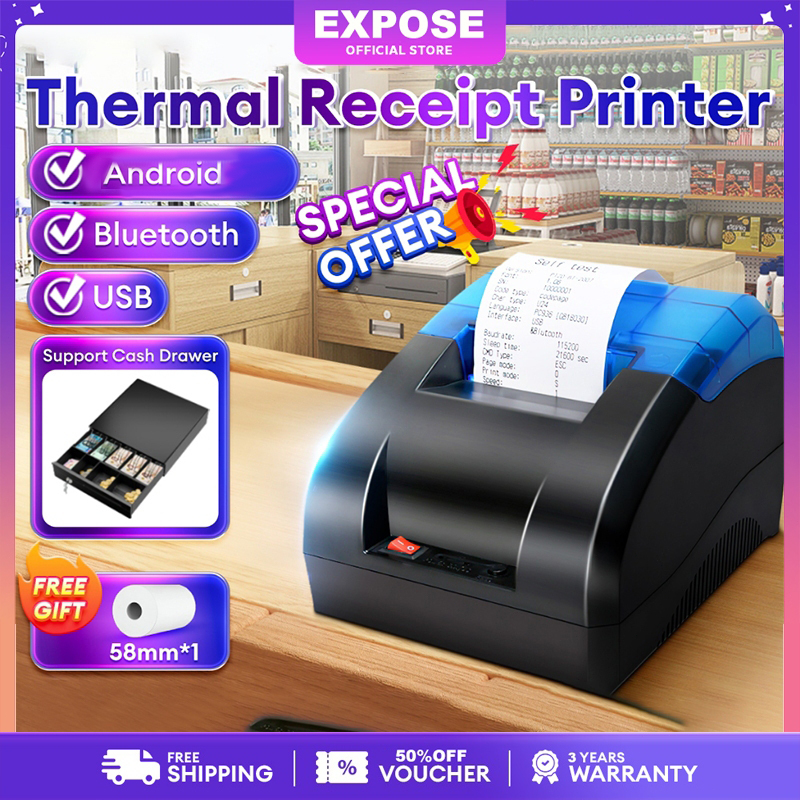 Printer Bluetooth Portable Thermal Printer For Cash Drawer Receipt For ...