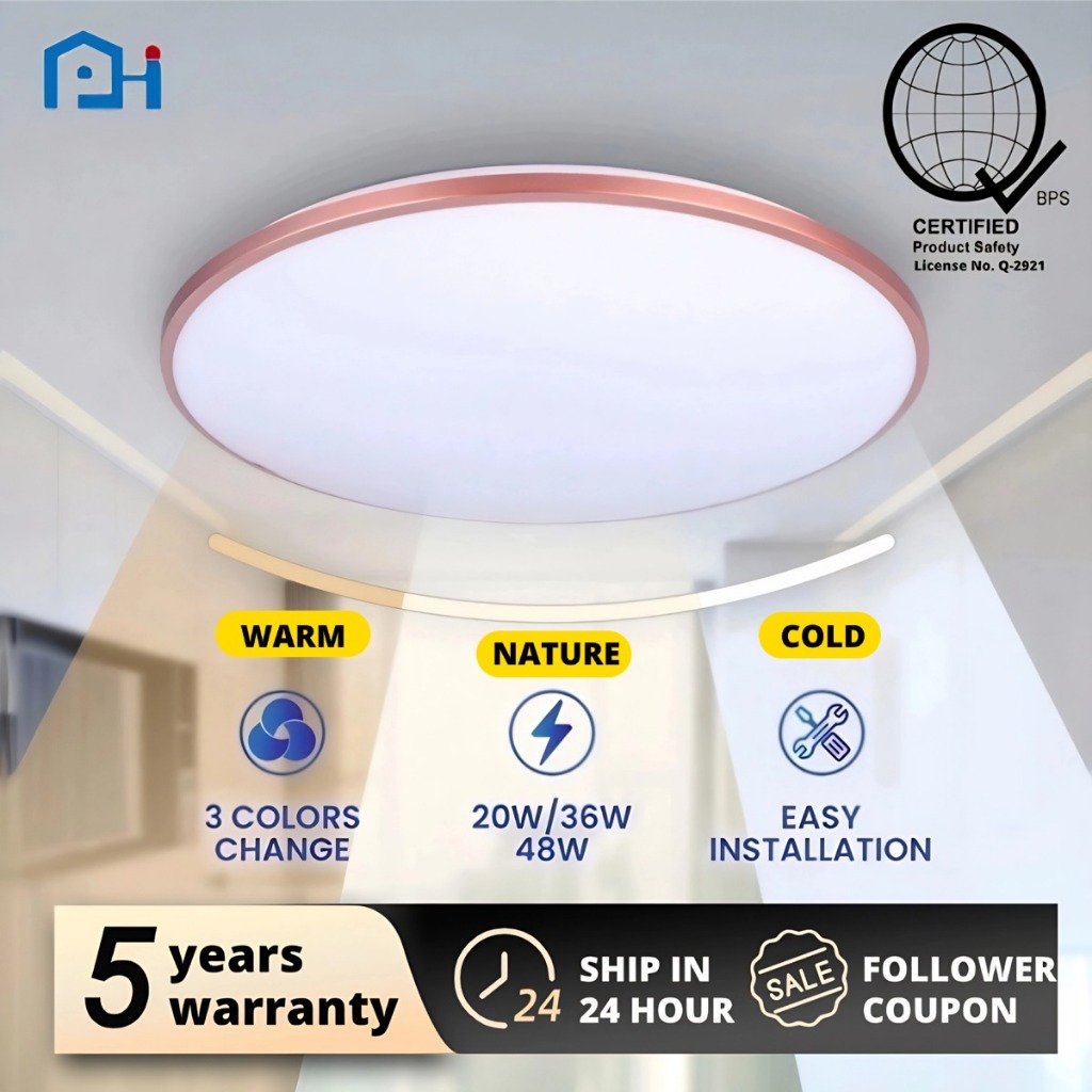 Ceiling Lamps Tricolor LED Ceiling Light 3 color Round Fully Sealed ...