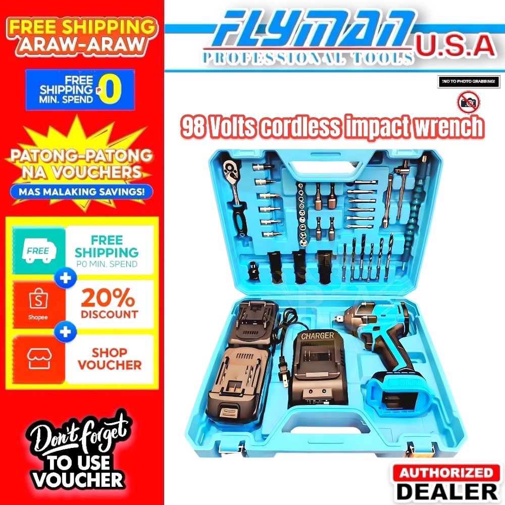 Flyman Tools Usa Original 98V ( 30PCS SET Cordless Impact Wrench ...