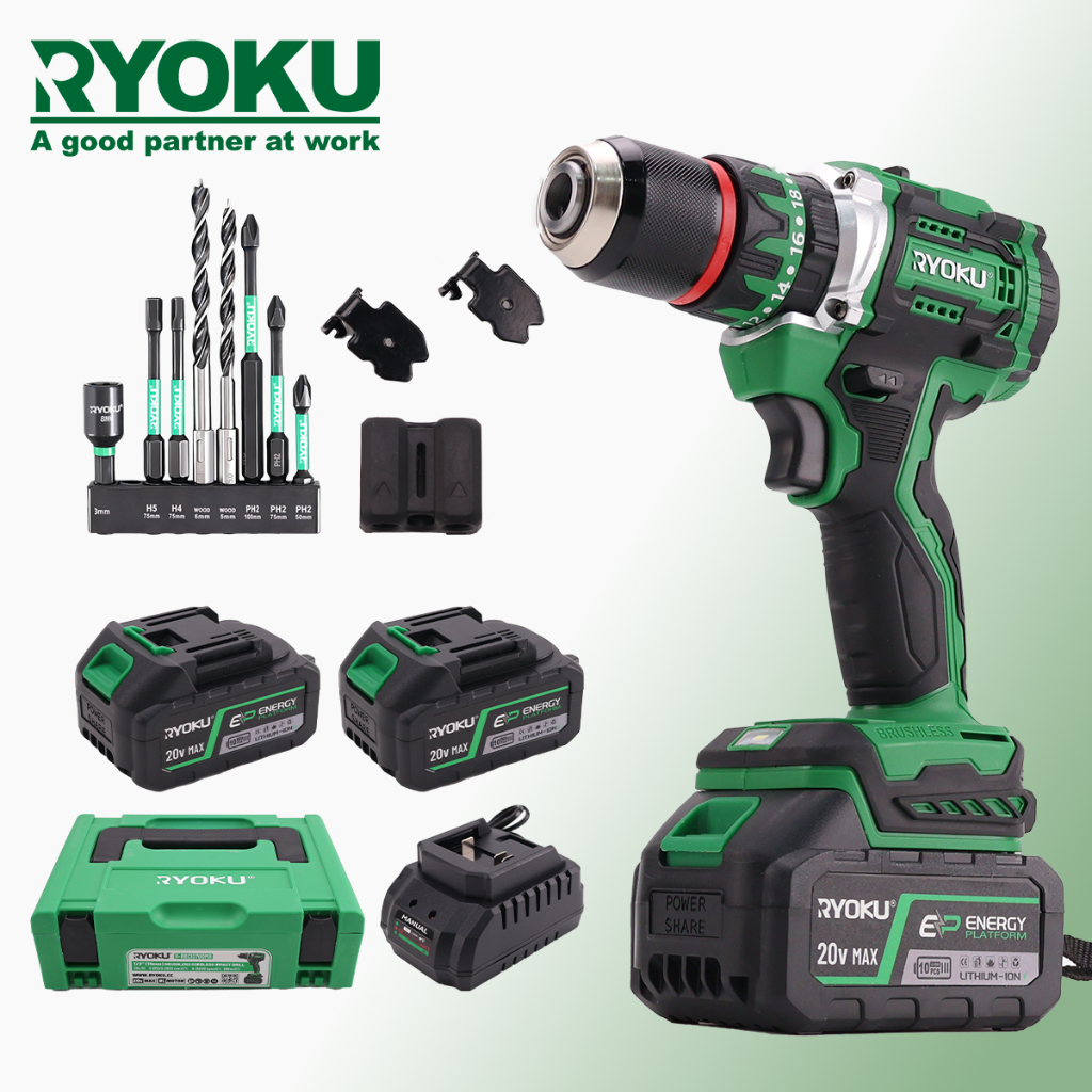 RYOKU 20V 2.6ah Brushless Cordless Impact Drill 13MM impact Drill With ...