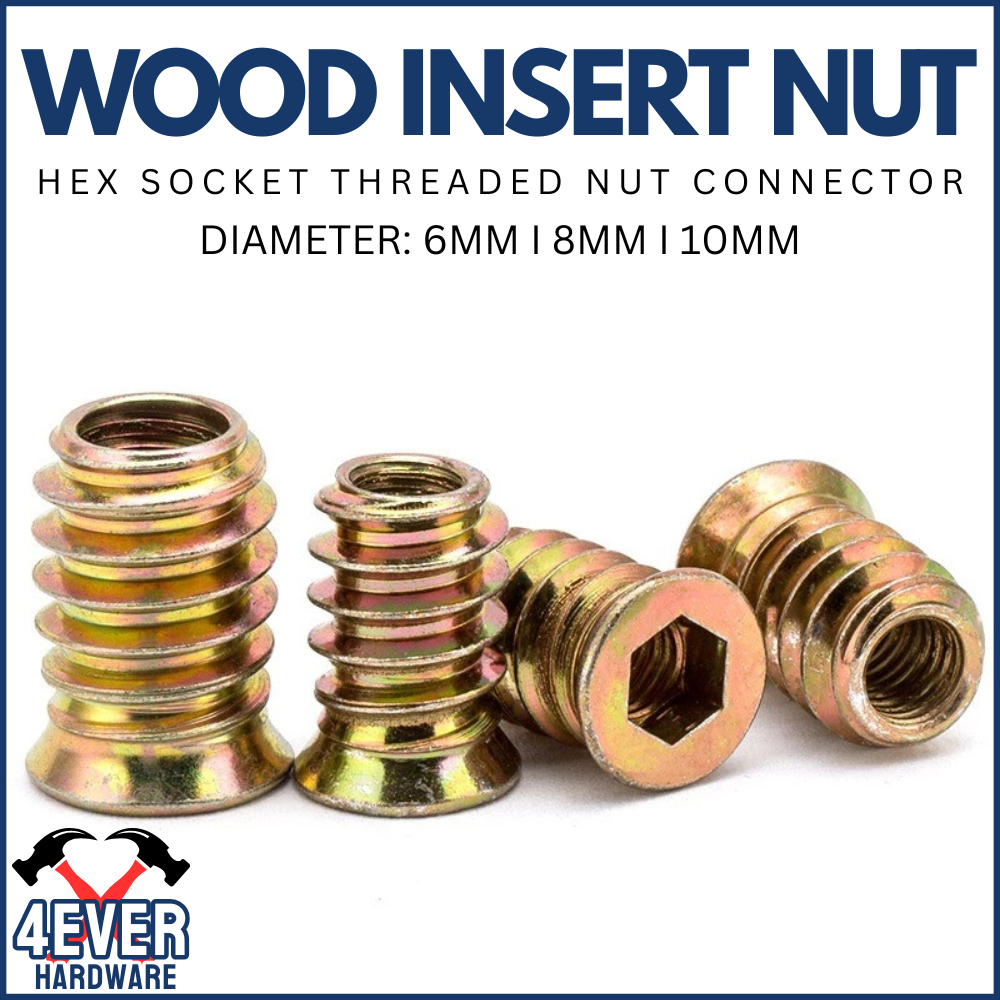 Wood Insert Nut for Bolt M6 M8 M10 Hexagon Threaded Inserts Furniture ...