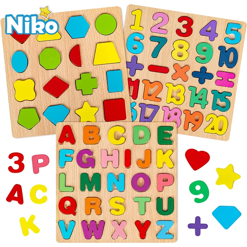 NIKO ABC Alphabet Digital Puzzle Wooden Toys Kid Number Letter shape ...