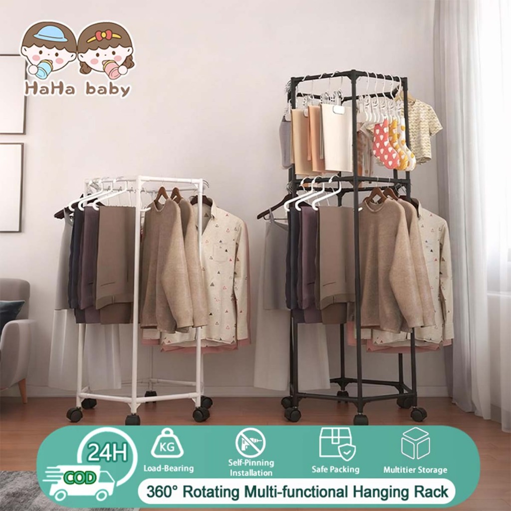 360° Rotating Clothes Hanger with Wheels Hanger Stand Metal Heavy Duty ...