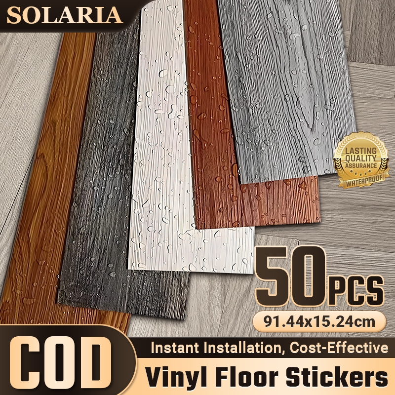 50PCS Self Adhesive Waterproof Wood Grain Vinyl Floor Stickers 91x15CM ...