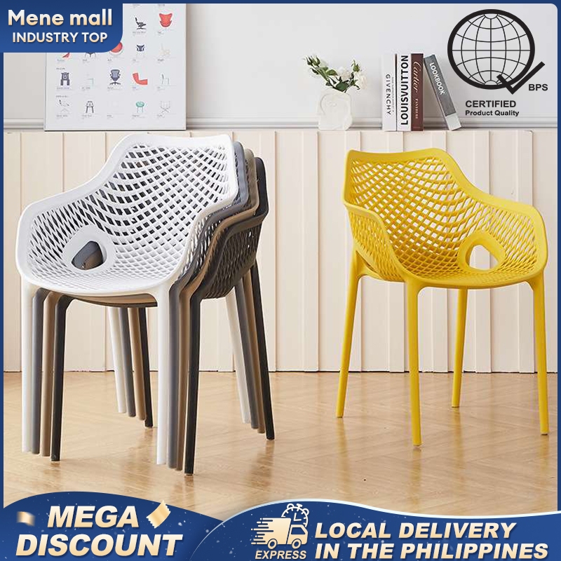 Nordic Plastic Rattan Chair Stackable Dining Chair With Armrest ...