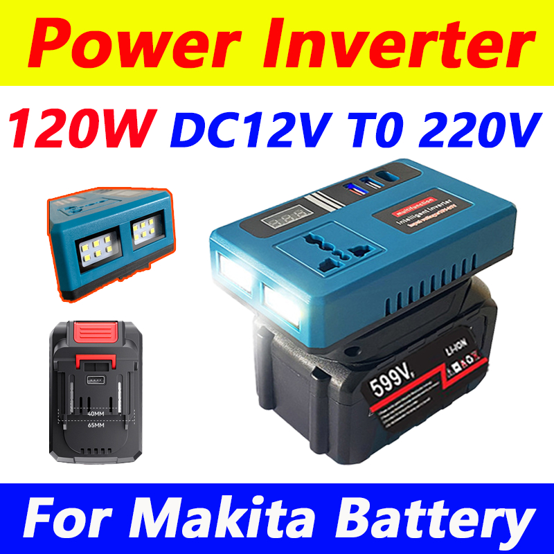 120W Portable Mini Smart Inverter with 3 USB Ports 220V Two Plugs Power ...