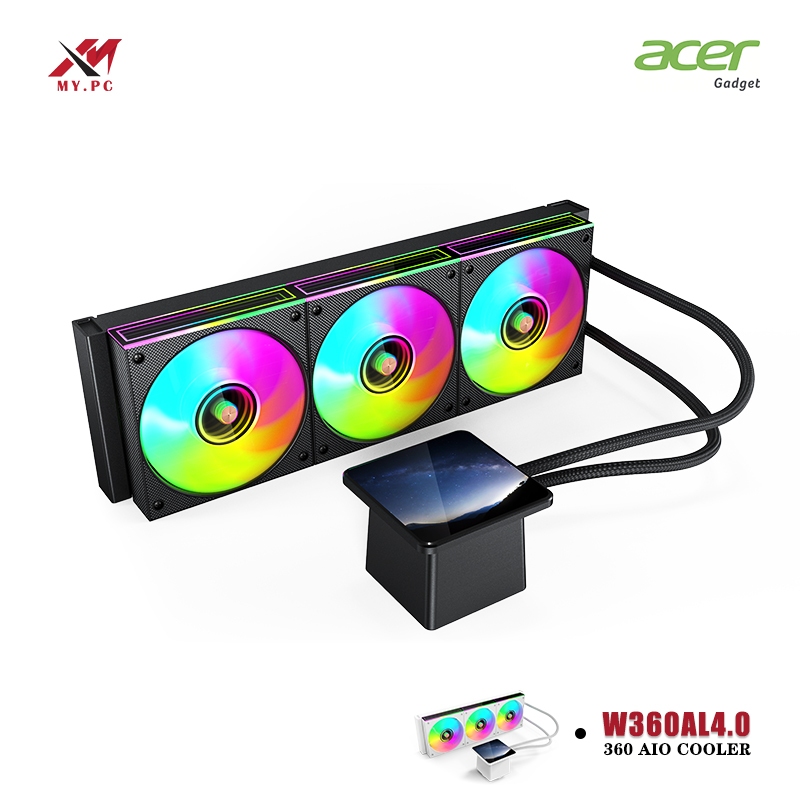 Acer 360mm AIO Liquid CPU Cooler 300W TDP LCD Custom GIF Video Round ...