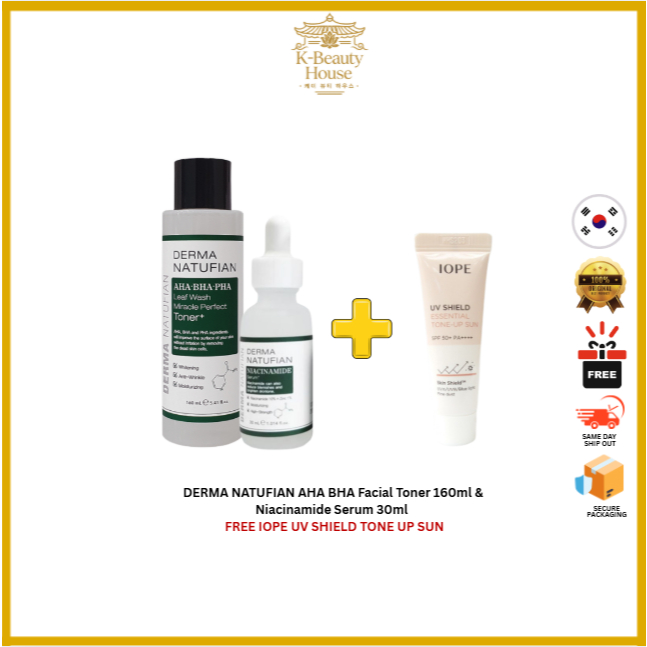 AHA BHA Facial Toner 160ml & Niacinamide Serum 30ml + FREE IOPE UV ...