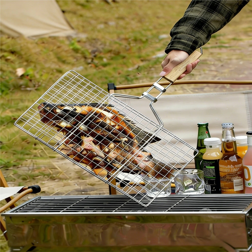 Stainless steel folding grill net Removable portable bbq grill net with ...