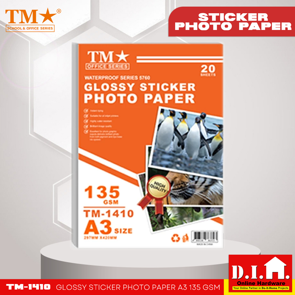 Do It Home TM Glossy Sticker Photo Paper Legal A3 Size 135 GSM - 20 ...