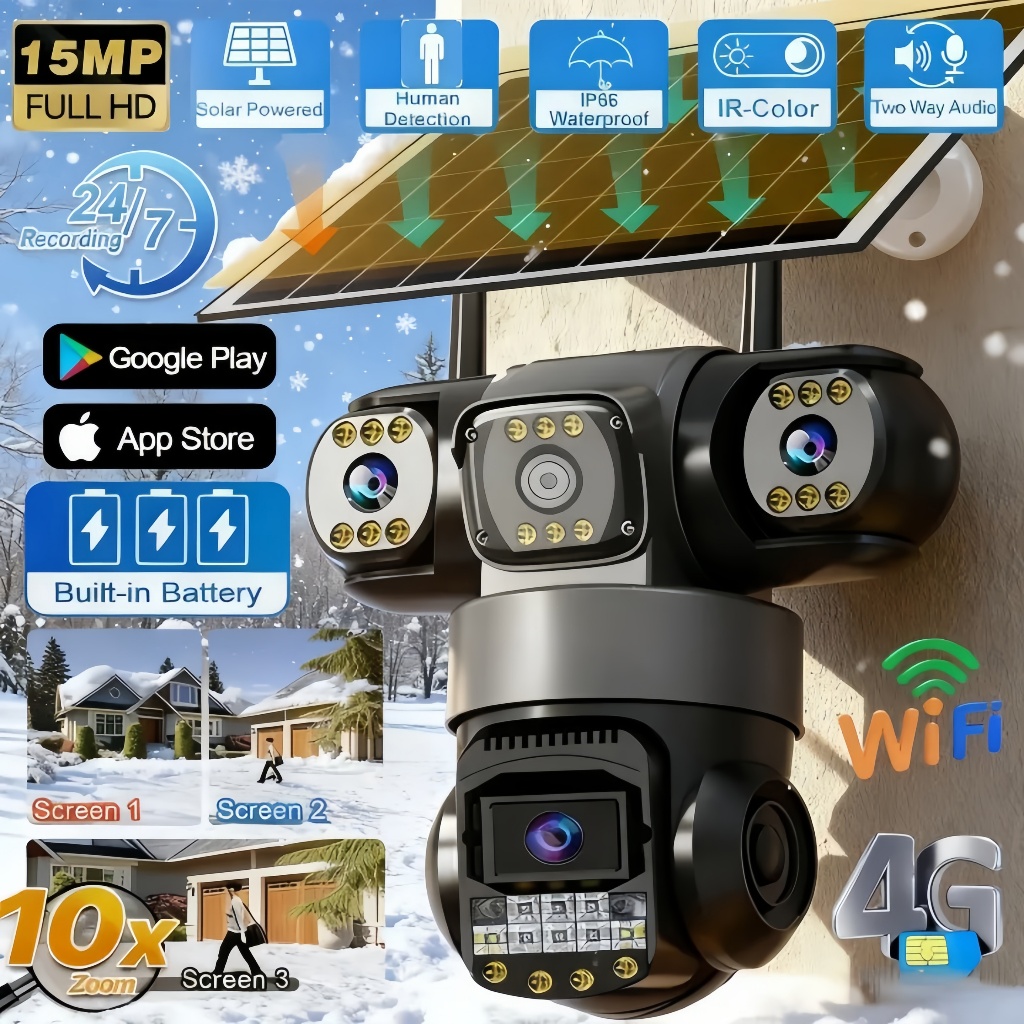BUY 1 TAKE 1 V380 Pro 4K Three-Len Solar CCTV Camera Outdoor With Wifi ...