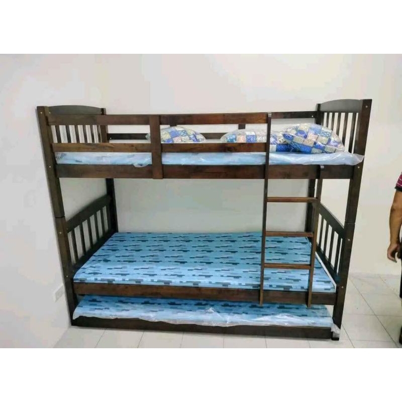 Brand New Single Double Deck Bed With Pullout Made Of Wood | Shopee ...