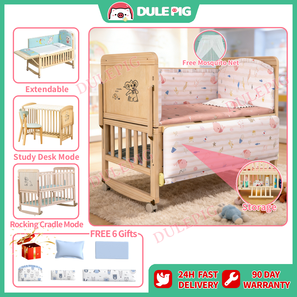 DULEPIG Solid wood crib newborn multifunctional cradle bed with ...