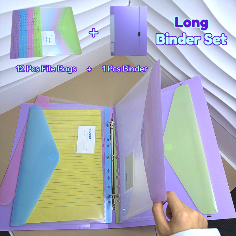 Clear File Bags Set Long Binder Set 1 Pcs Folder 12 Pcs Loose Leaf Bags ...
