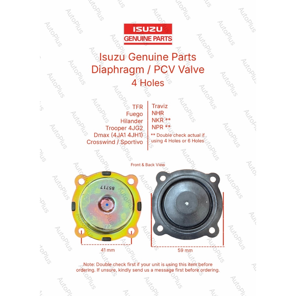 Isuzu Genuine Parts Diaphragm / PCV Valve: Crosswind Sportivo TFR Fuego ...