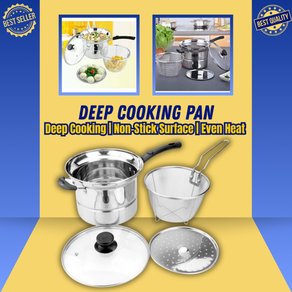 3-in-1 Multifunctional 22cm Stainless Steel Steamer Frying Pan Cooking ...