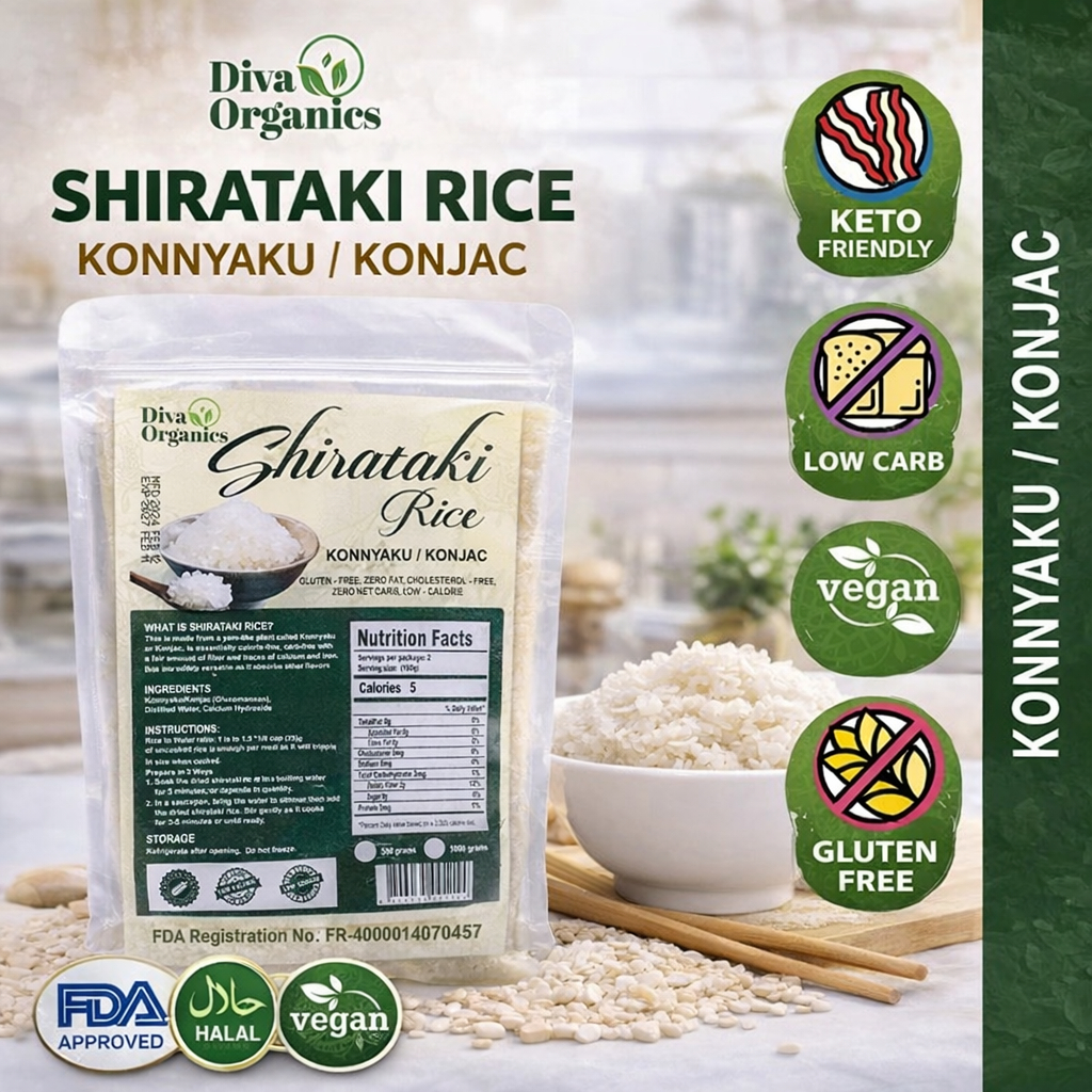 Diva Organics Organic Shirataki Rice 1kg Konjac Keto Low Carb Rice ...