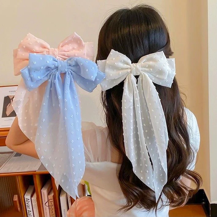 Korean Style Elegant Large Bow Ribbon Hair Clips For Women | Shopee ...