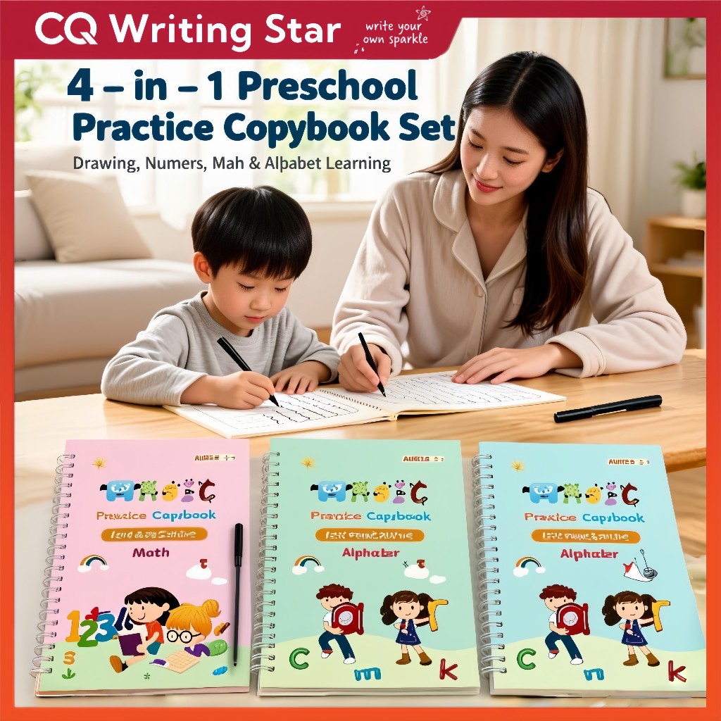 Kids Magic Copybook Set with Reusable Erasable Pages, Includes 4 Books ...