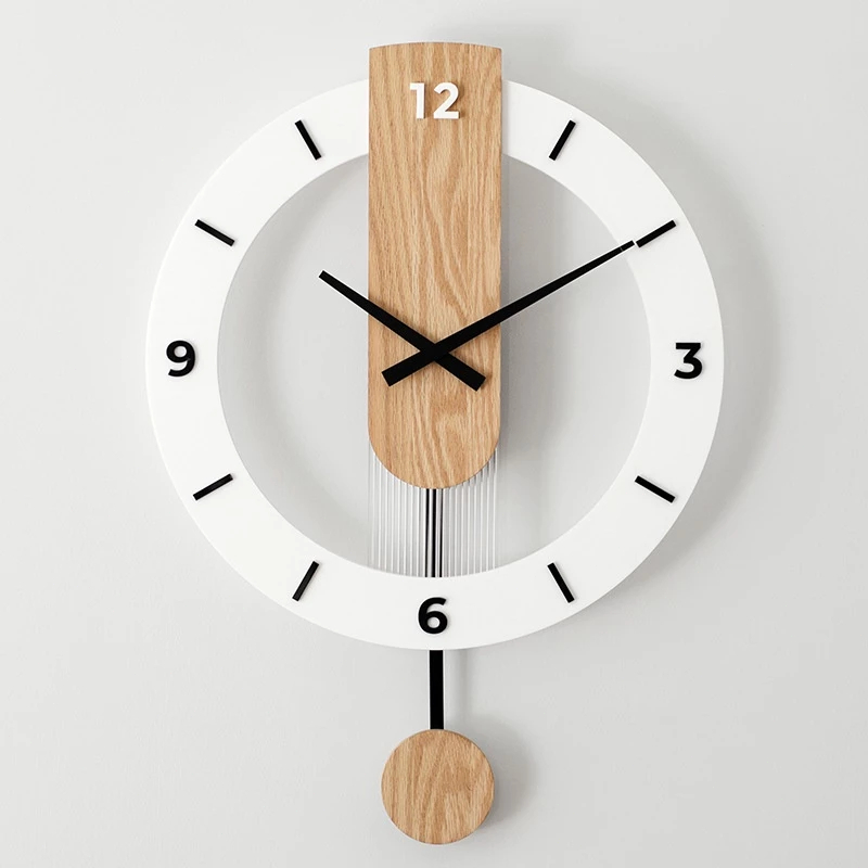 Simple Wall Clock Nordic Modern Solid Wood Silent Swing Clock Living ...
