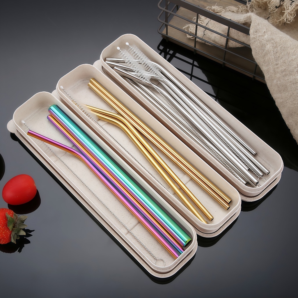 4IN1 Stainless Steel Straw Set Reusable Drinking tube Drinkware Set ...