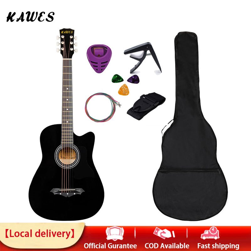 KAWES 38 Inch Beginner Wood Acoustic Guitar Low Action Guitar With  Accessories Set for Kids Adults