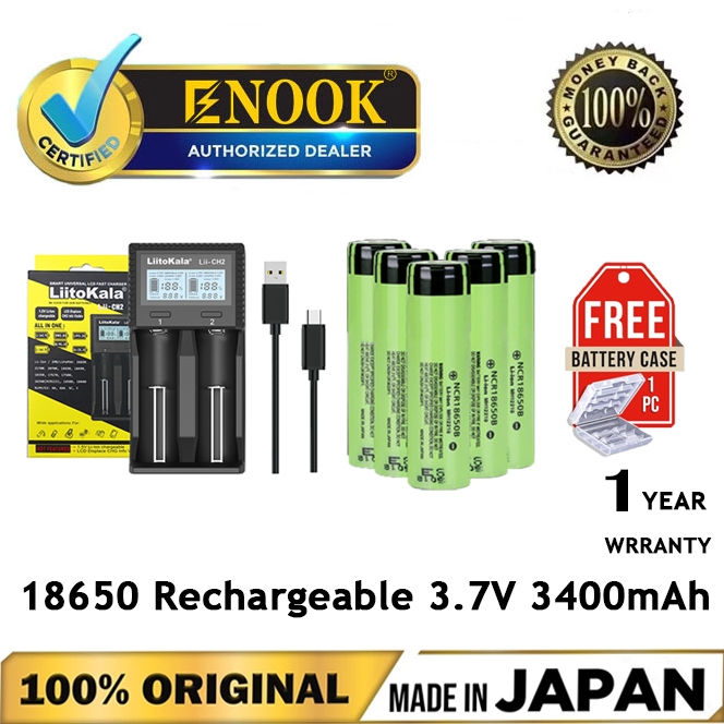 ENOOK 18650 3.7V Rechargeable Battery Ncr18650b 3400mah Lithium ion ...